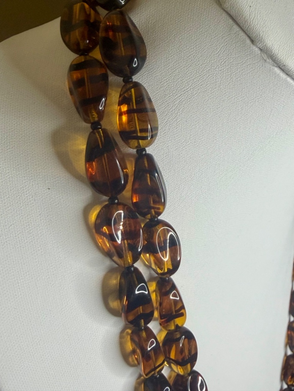 Vintage Amber Black Root Beer Glass Necklace 30" Drop VERY LONG - Picture 14 of 16